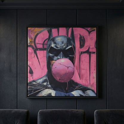 Batman framed canvas artwork on a dark wall.