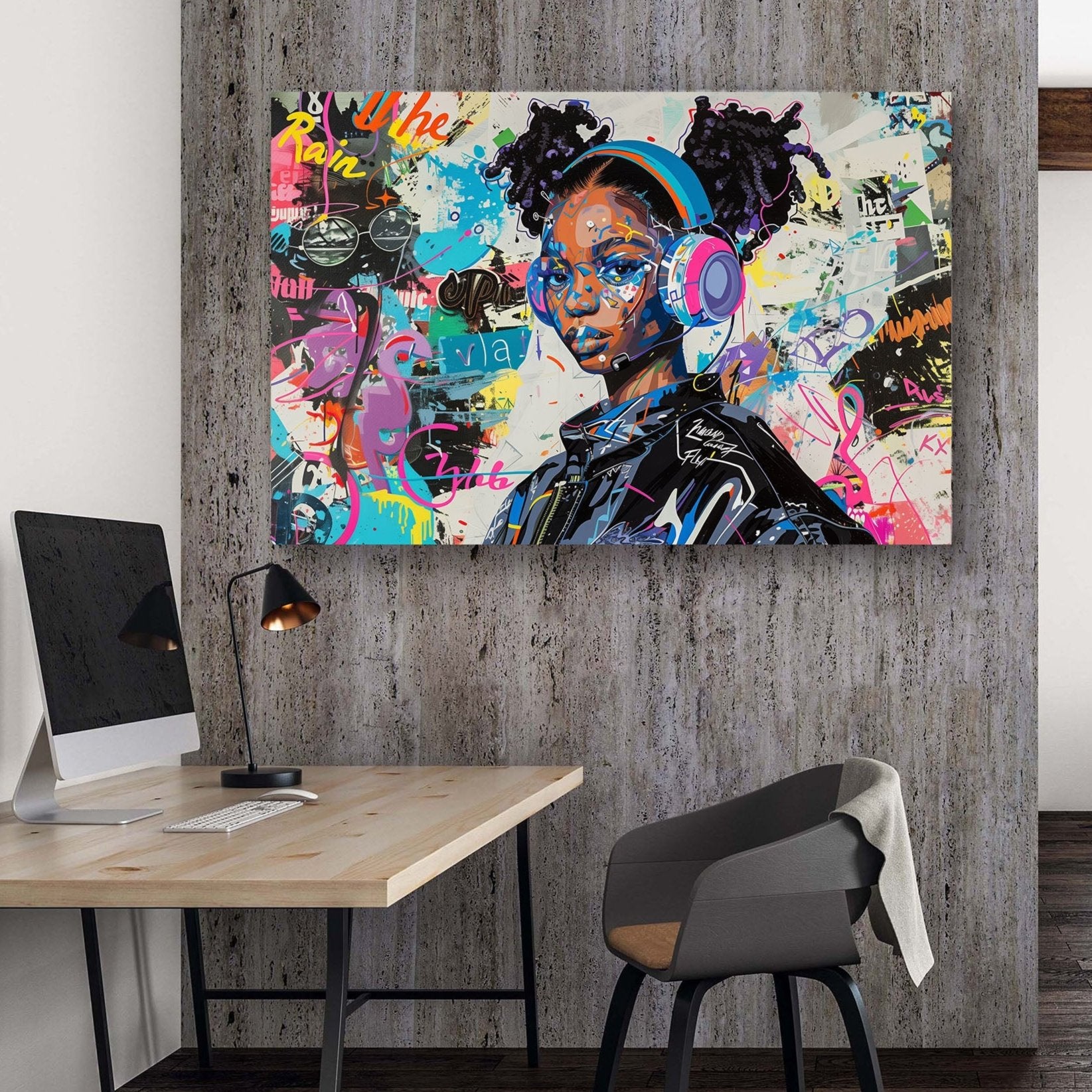 Blue Headphones #655 Canvas Wall Art & Metal Prints