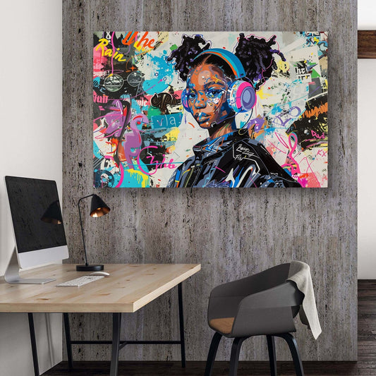 Blue Headphones #655 Canvas Wall Art & Metal Prints