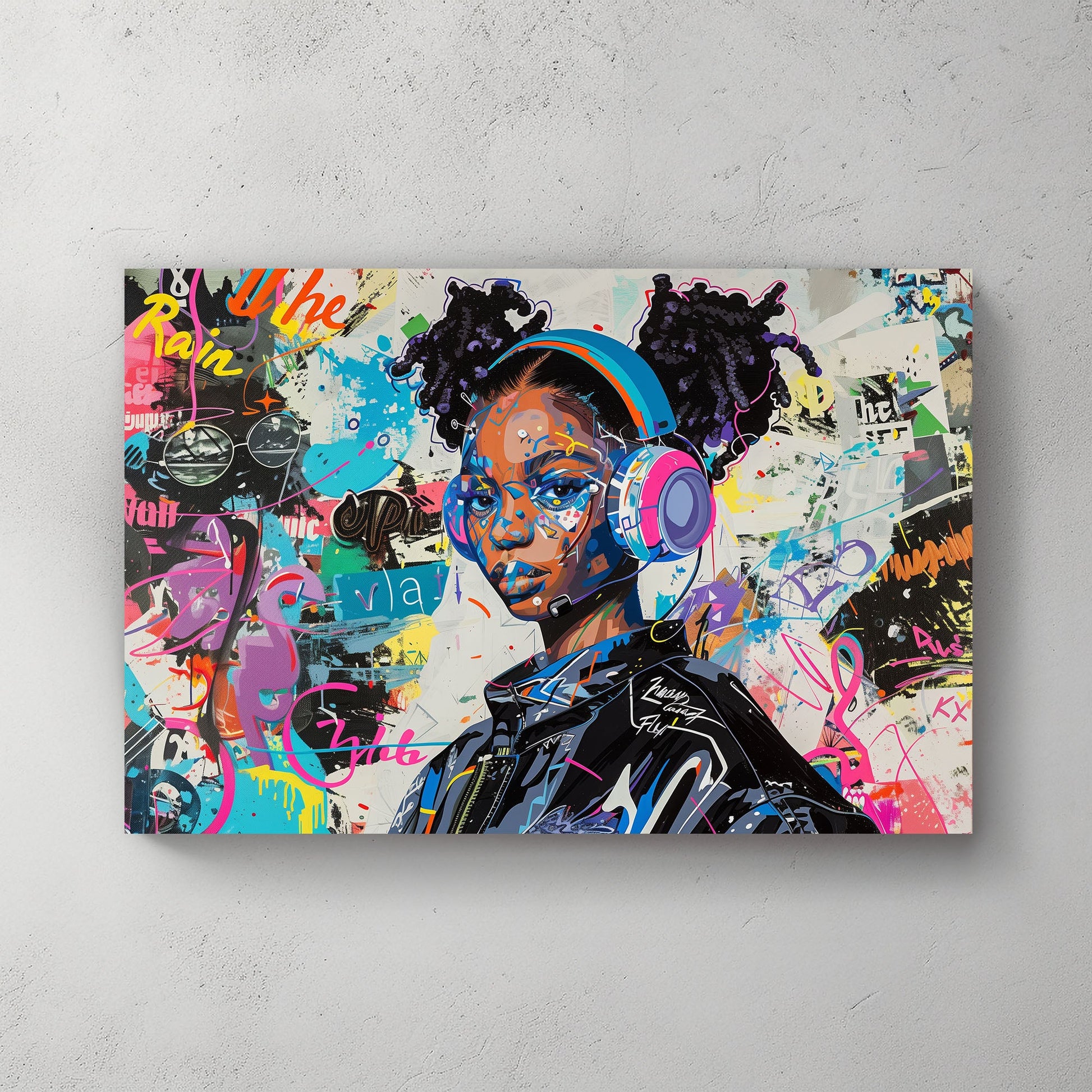 Blue Headphones #655 Canvas Wall Art & Metal Prints