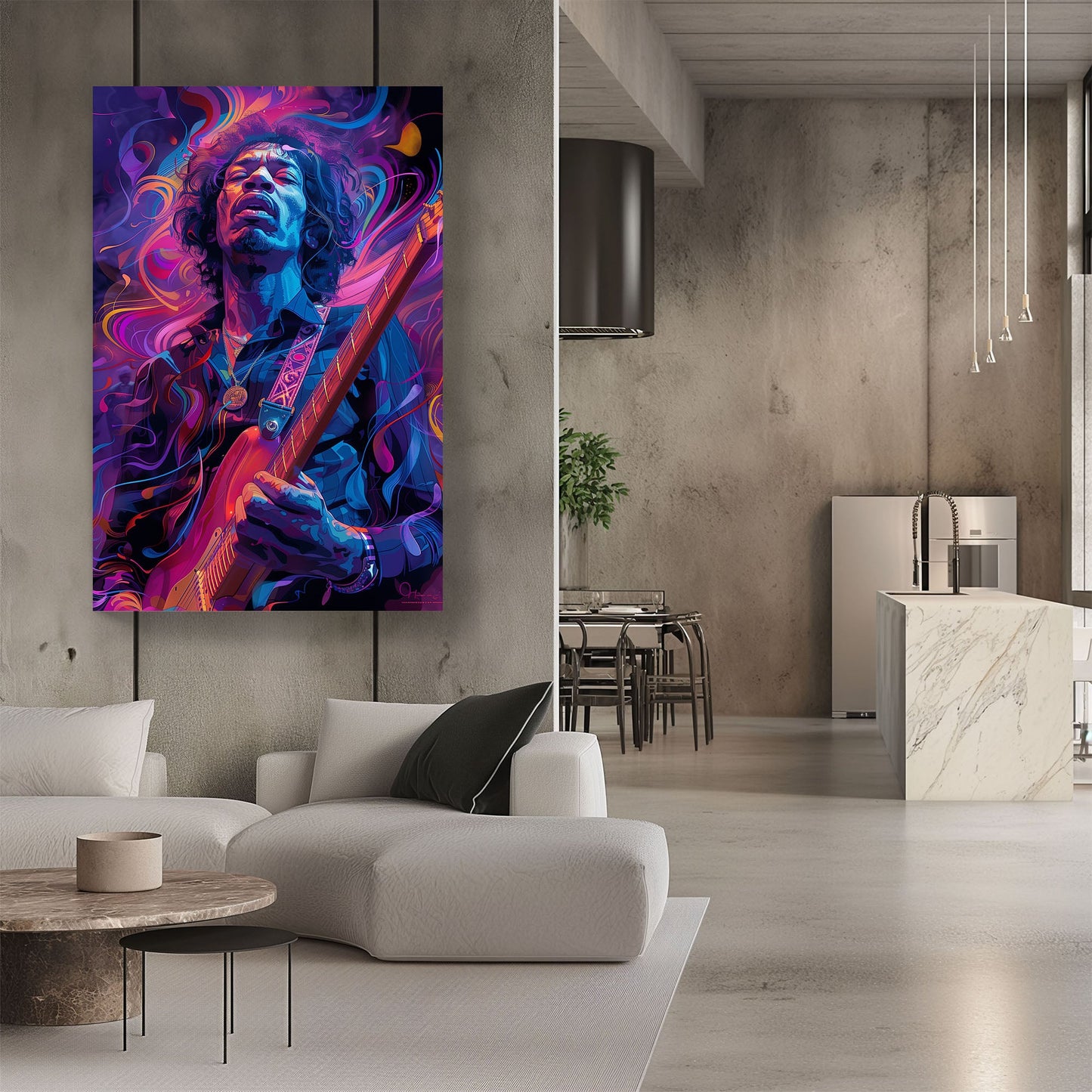 Jimi Hendrix playing the guitar psychedelic wall art print