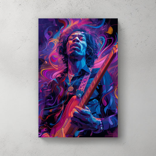 Jimi Hendrix playing the guitar psychedelic wall art print