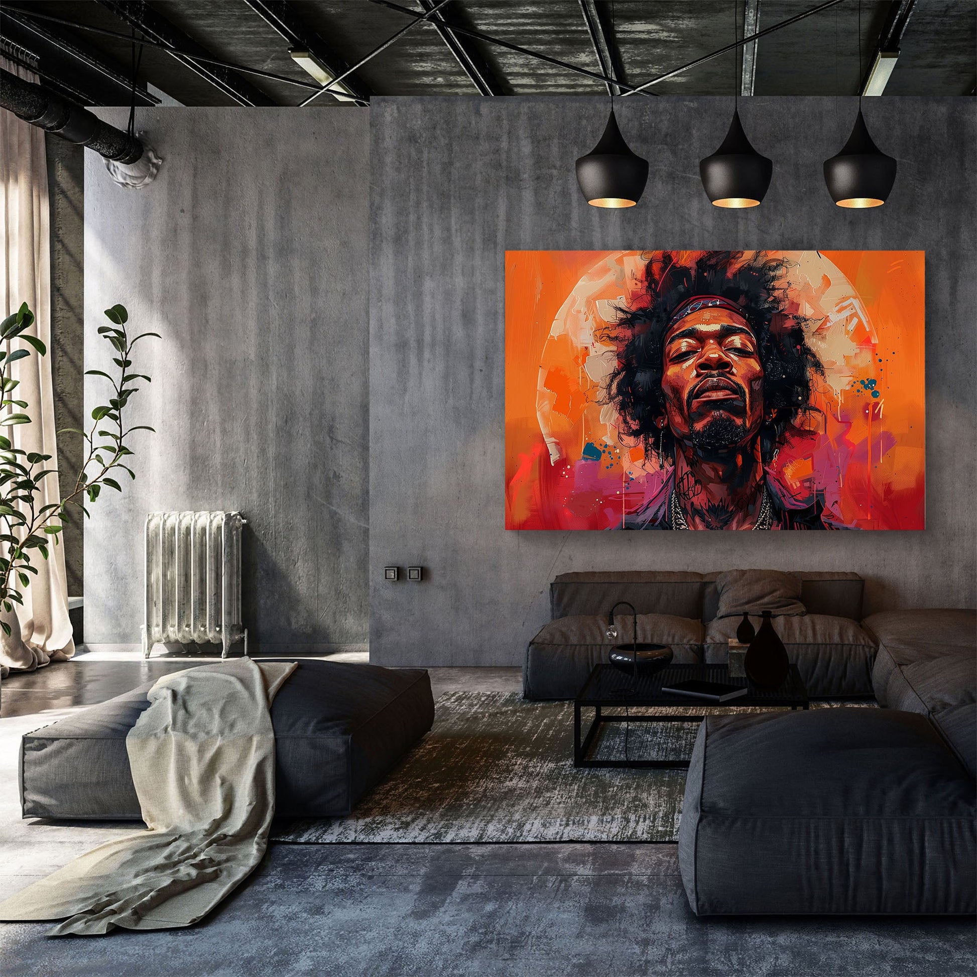 Vivid portrait of Jimi Hendrix modern wall art print