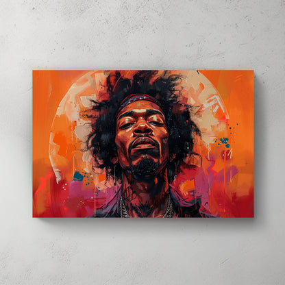 Vivid portrait of Jimi Hendrix modern wall art print
