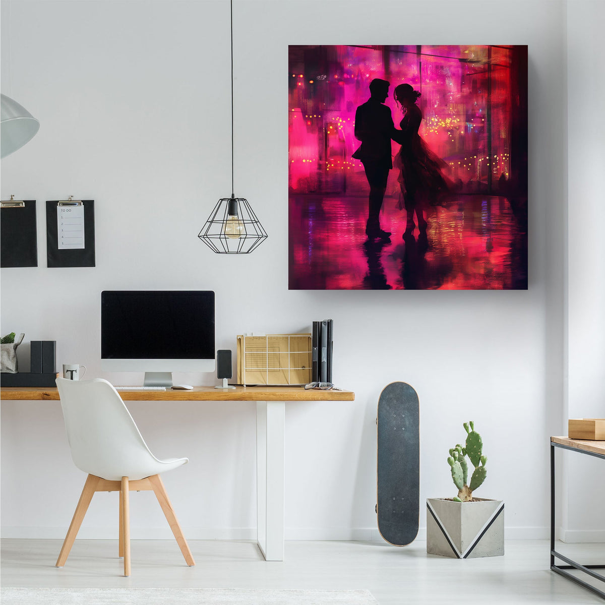 Couple dancing in pink lights wall art print