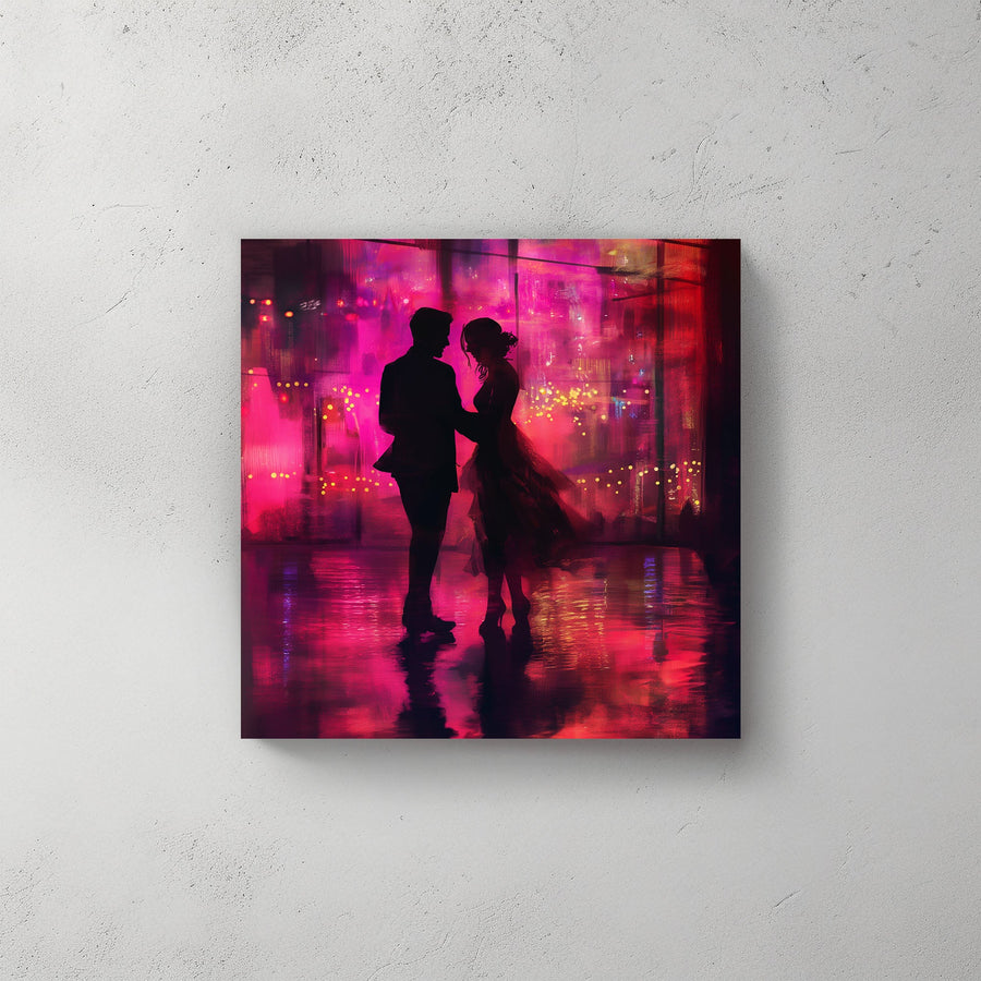 Couple dancing in pink lights wall art print