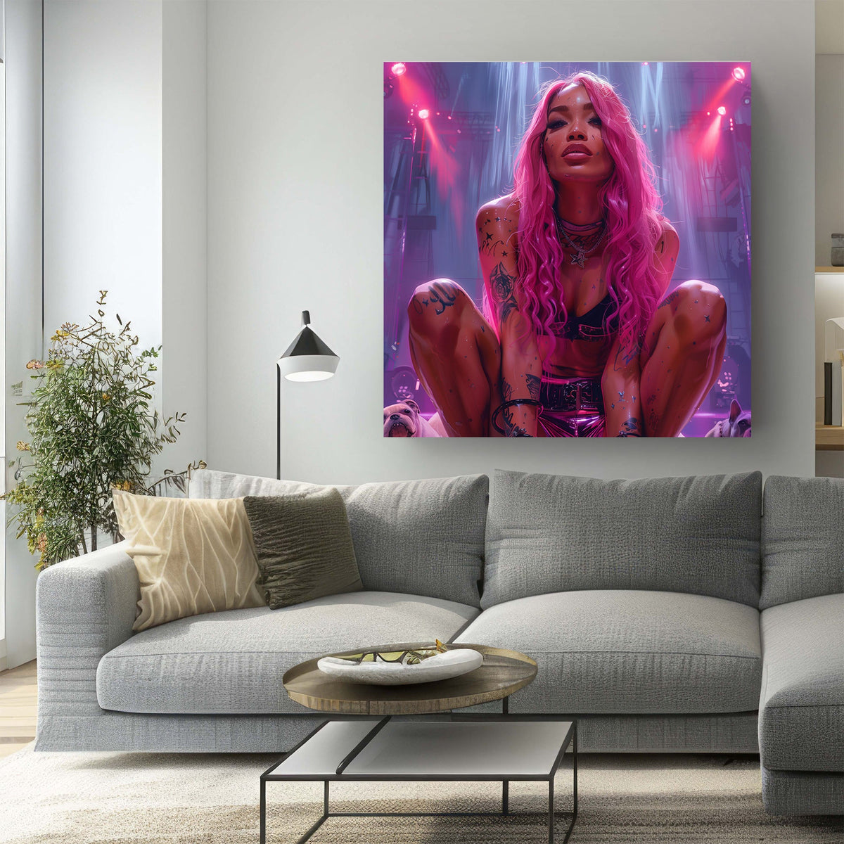 Female rapper with pink hair photography wall art print