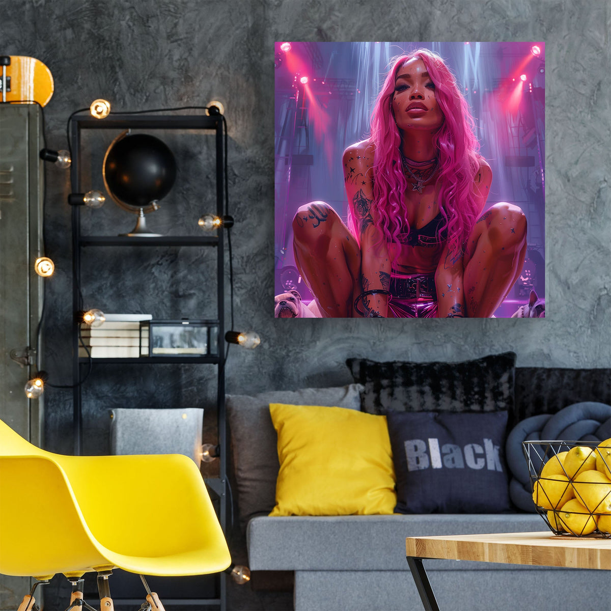 Female rapper with pink hair photography wall art print