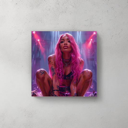 Female rapper with pink hair photography wall art print