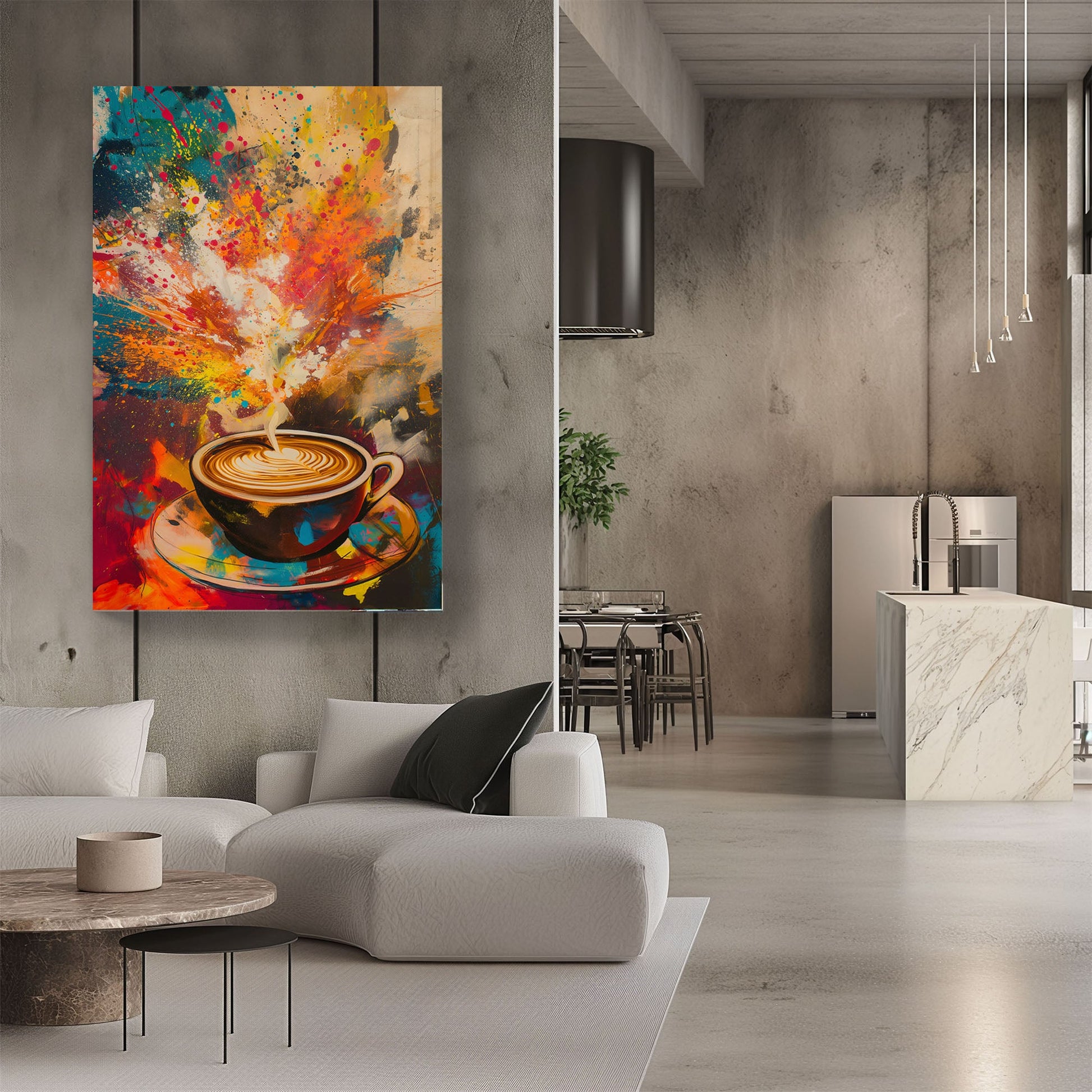 Coffee cappuccino with heart colorful wall art print for kitchen or bar
