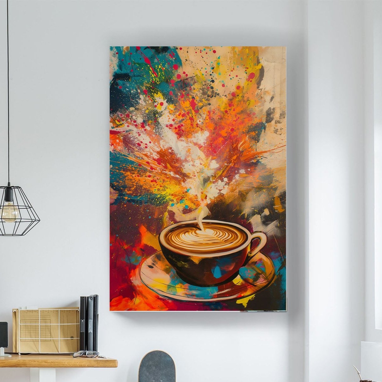 Coffee cappuccino with heart colorful wall art print for kitchen or bar