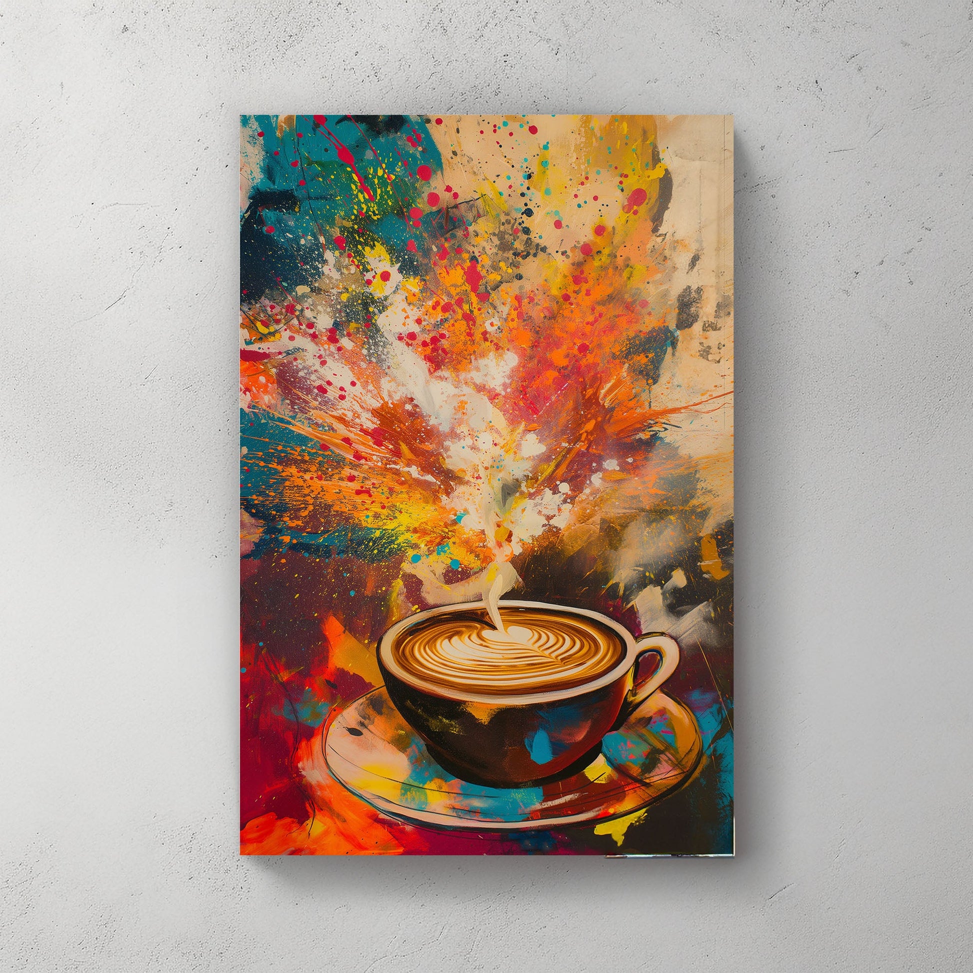Coffee cappuccino with heart colorful wall art print for kitchen or bar