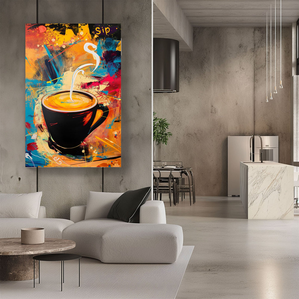 Coffee espresso colorful modern wall art print for kitchen or bar