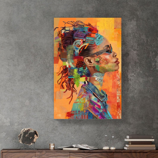 Female wearing sunglasses orange pop wall art print