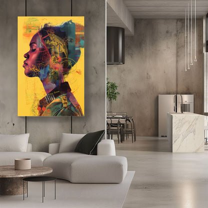 Black woman yellow background pop wall art print