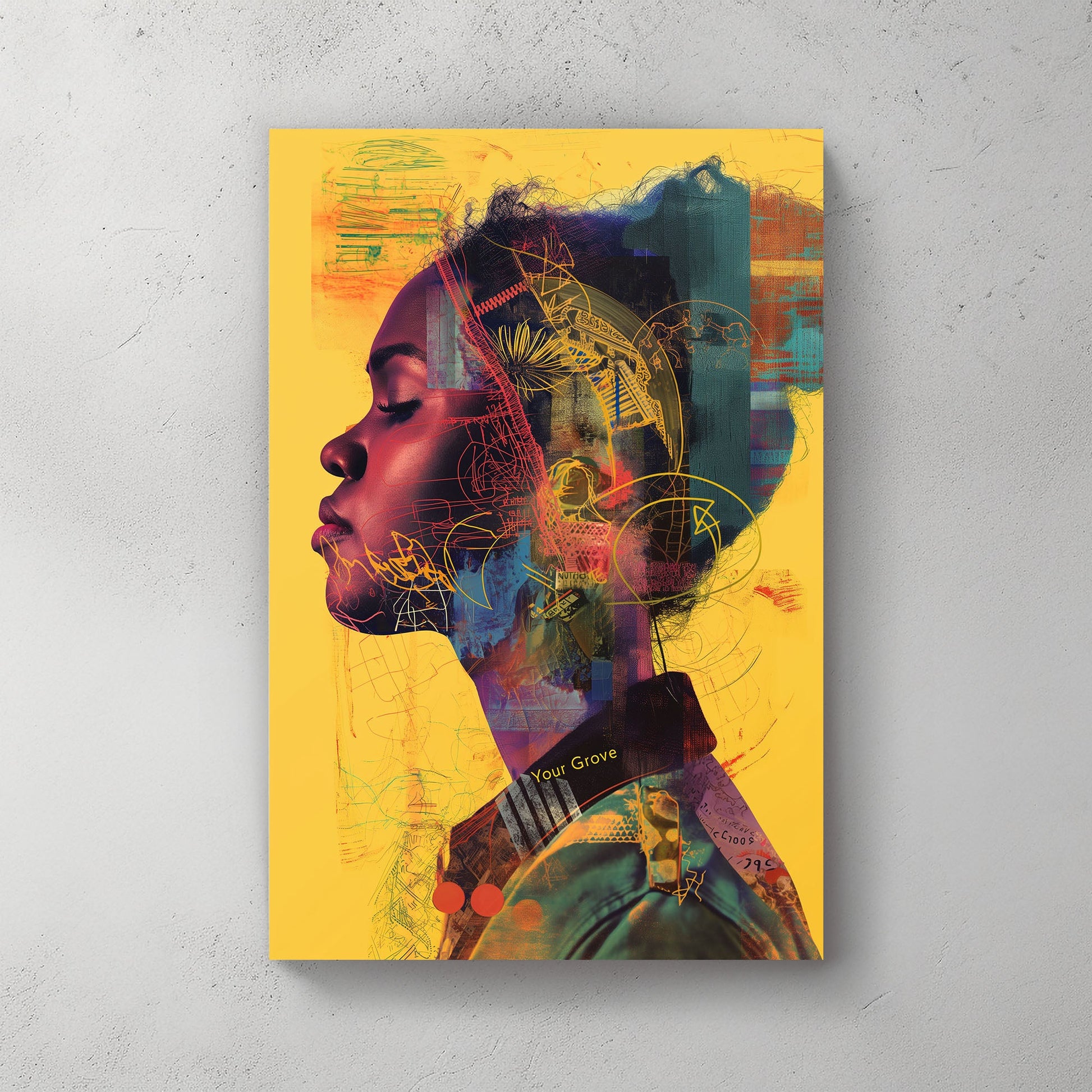 Black woman yellow background pop wall art print
