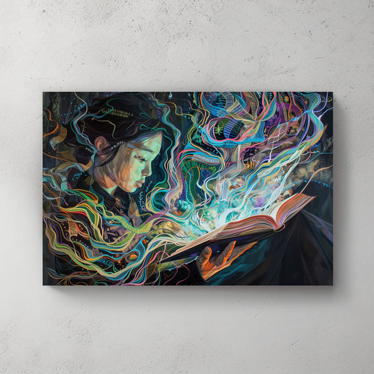 Woman reading modern abstract wall art print