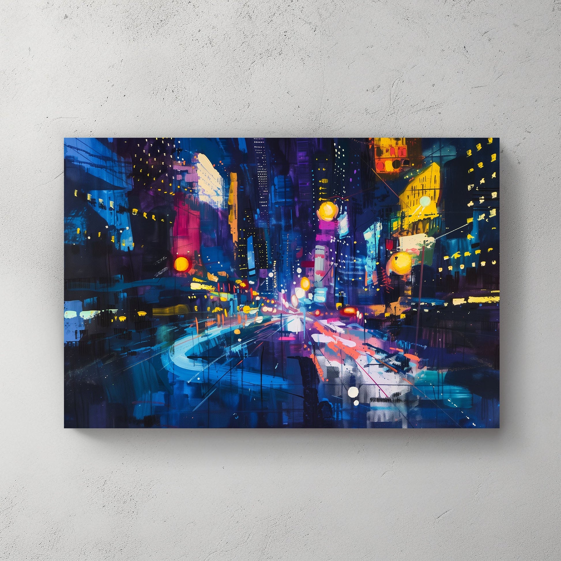 City lights at night modern abstract wall art print
