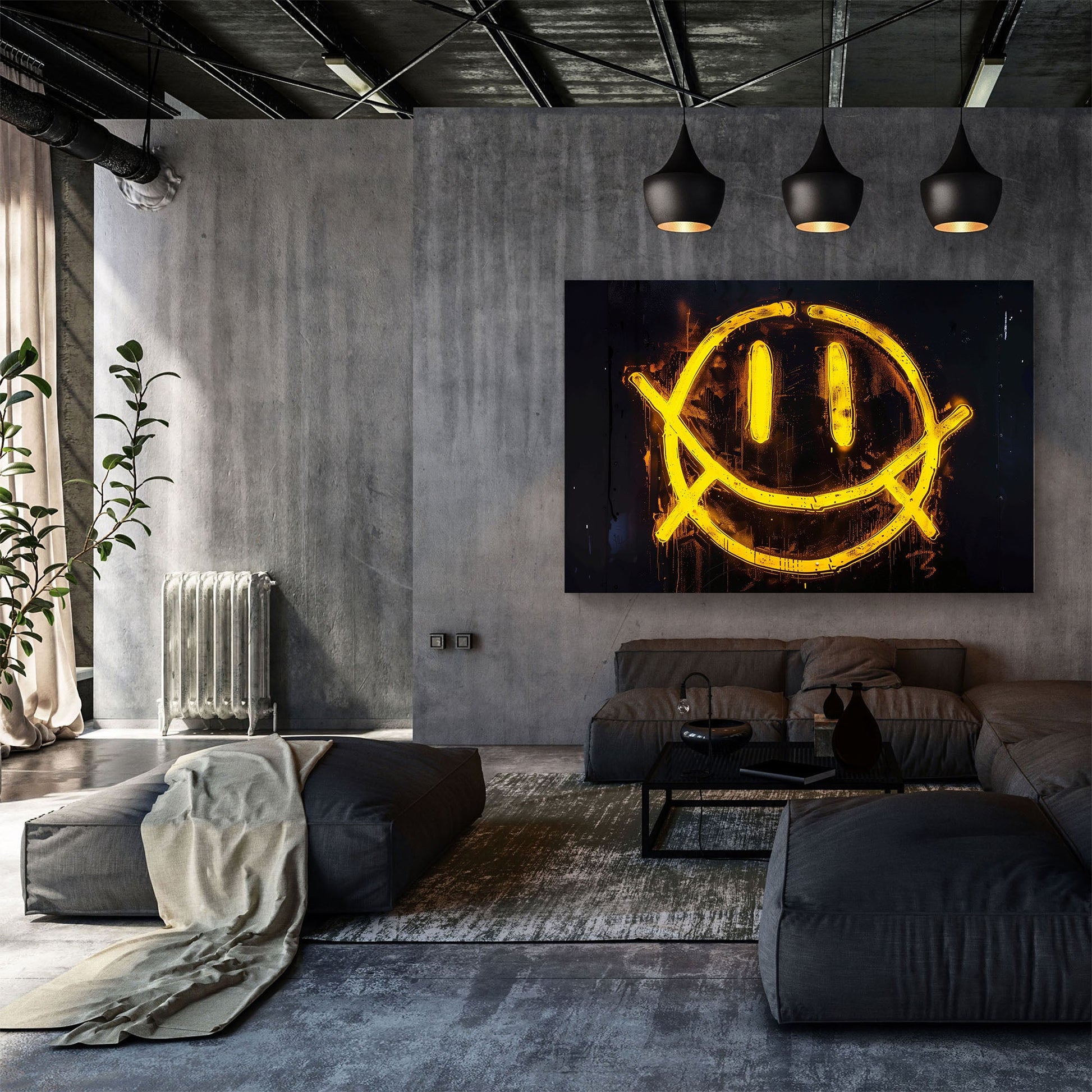 Smiley face on dark background modern wall art print
