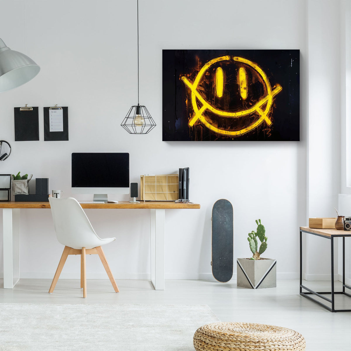 Smiley face on dark background modern wall art print