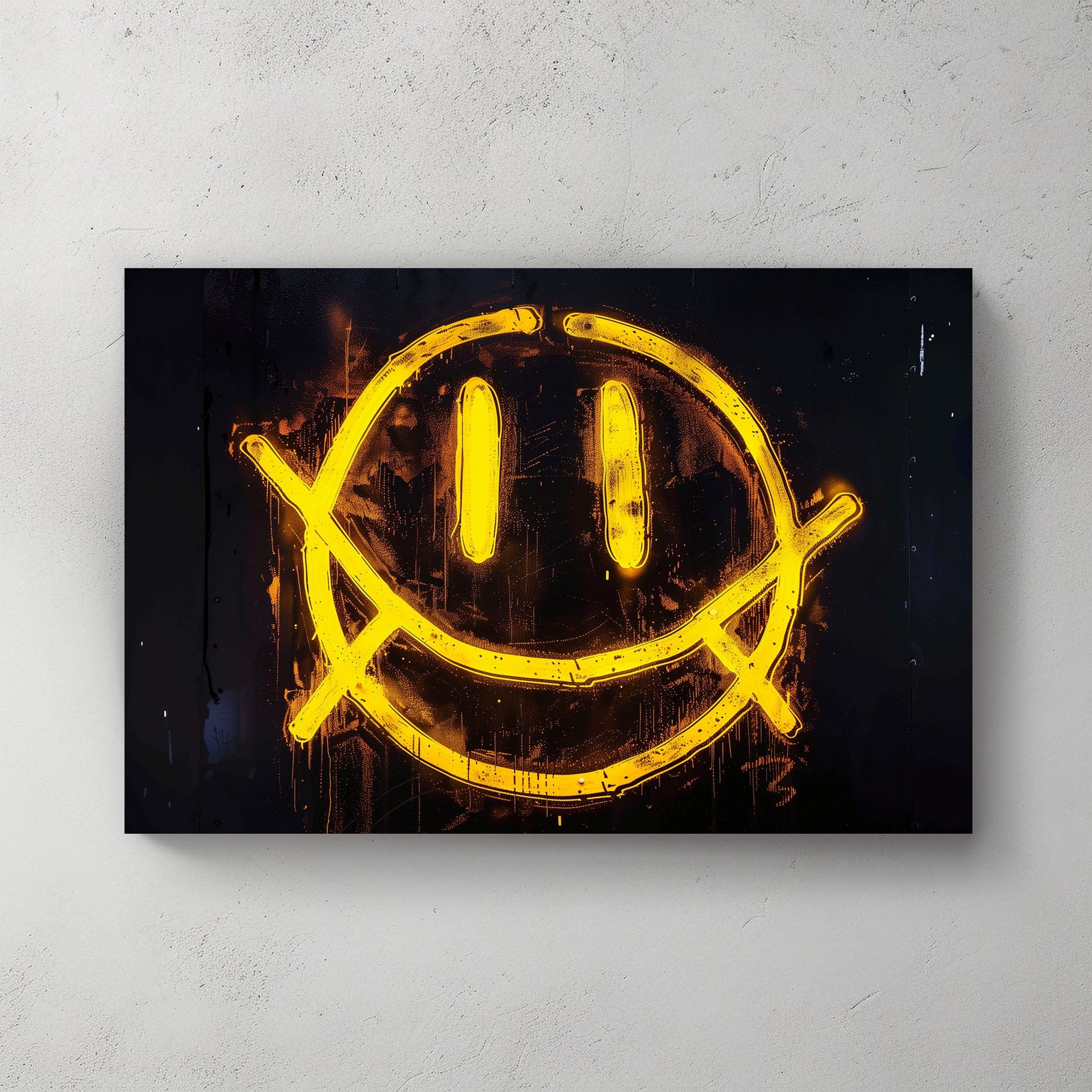 Smiley face on dark background modern wall art print