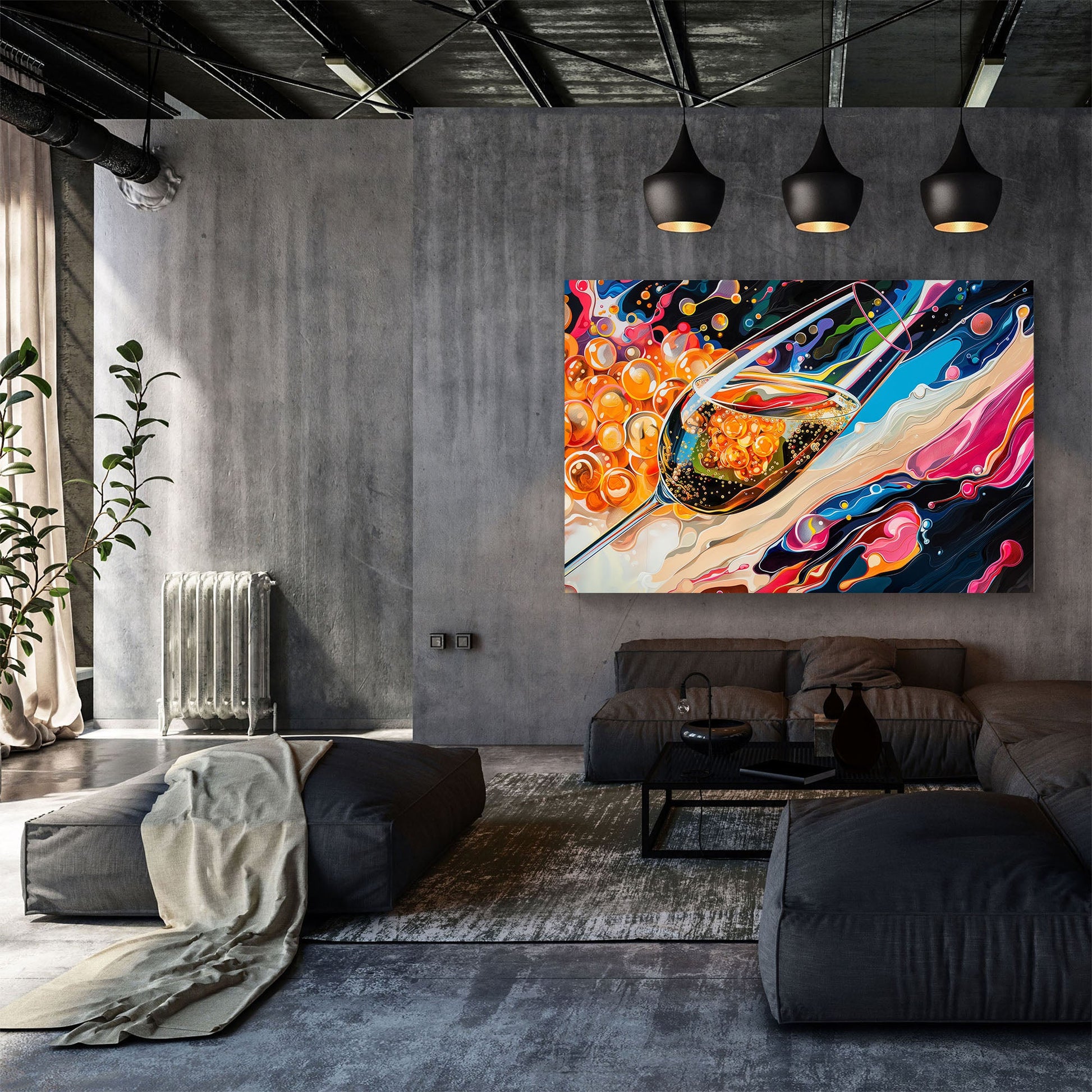 Champagne glass colorful abstract wall art print