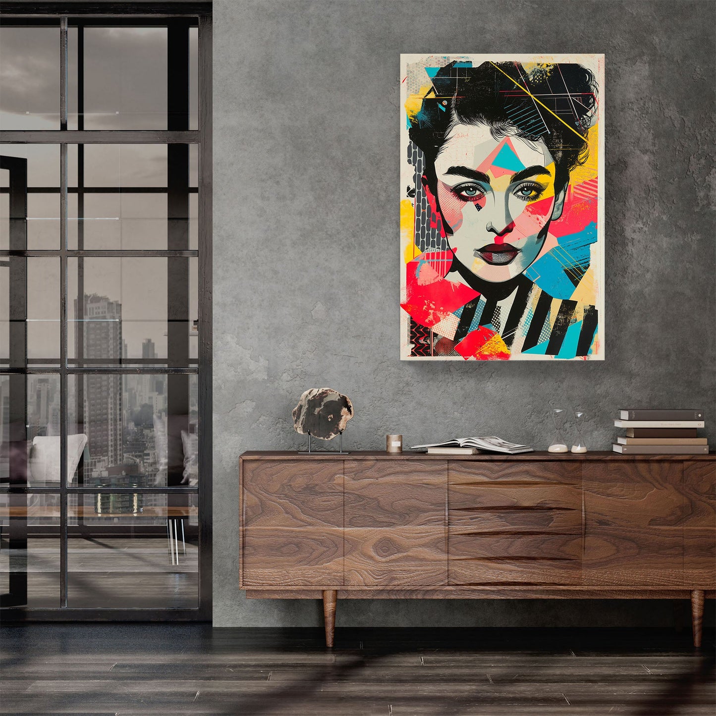 Woman face with colors modern wall art print