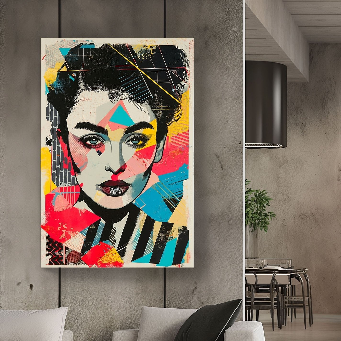 Woman face with colors modern wall art print