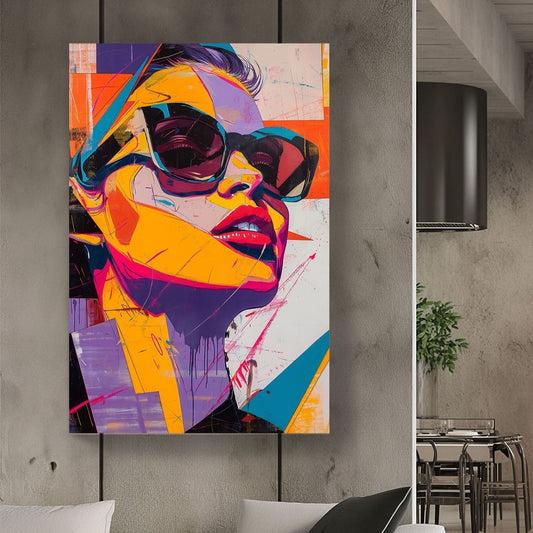Abstract art of female face with sunglasses wall art print