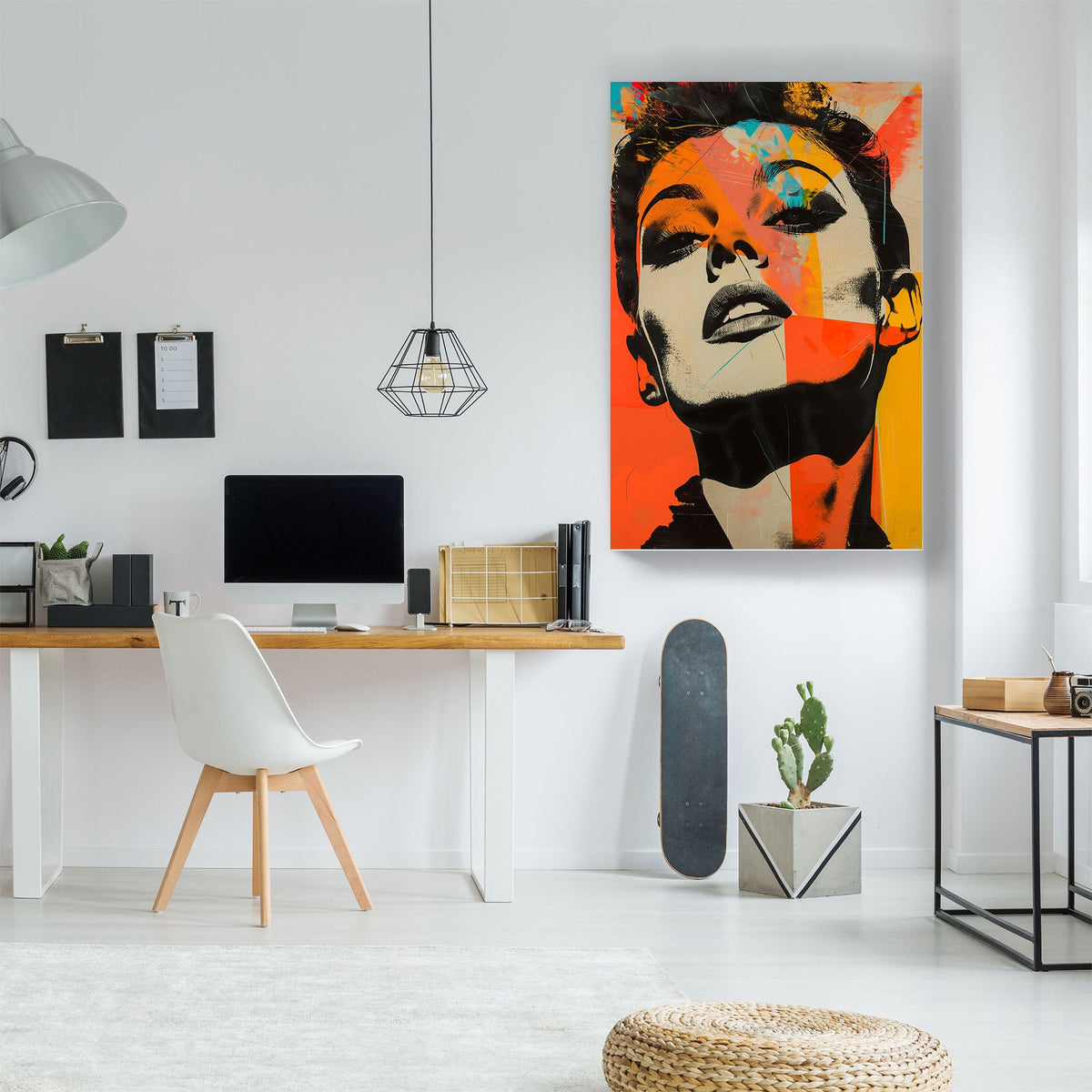 Female face portrait stencil with colours modern wall art print