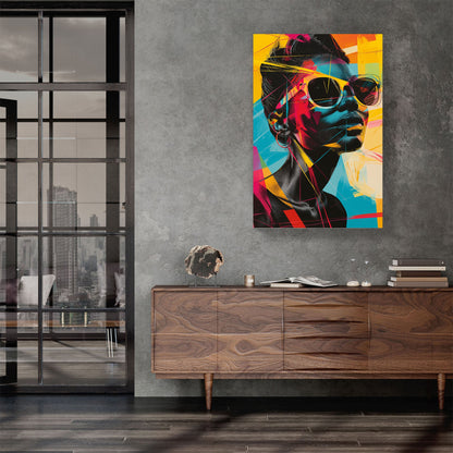 Female portrait wearing sunglasses colorful modern wall art print