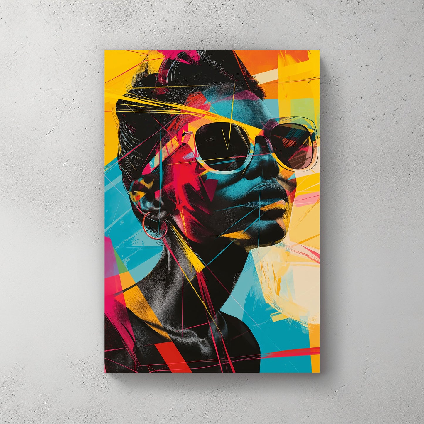 Female portrait wearing sunglasses colorful modern wall art print