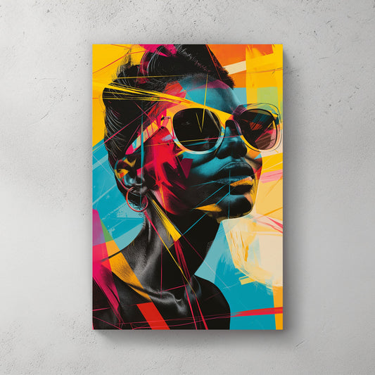 Female portrait wearing sunglasses colorful modern wall art print