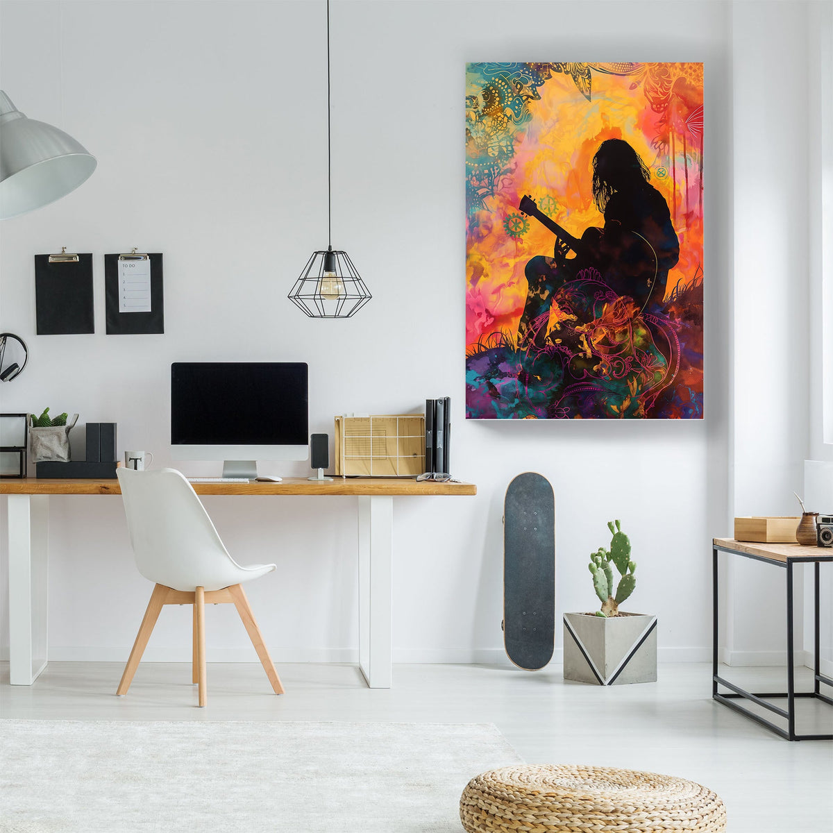 Silhouette of man playing guitar modern wall art print