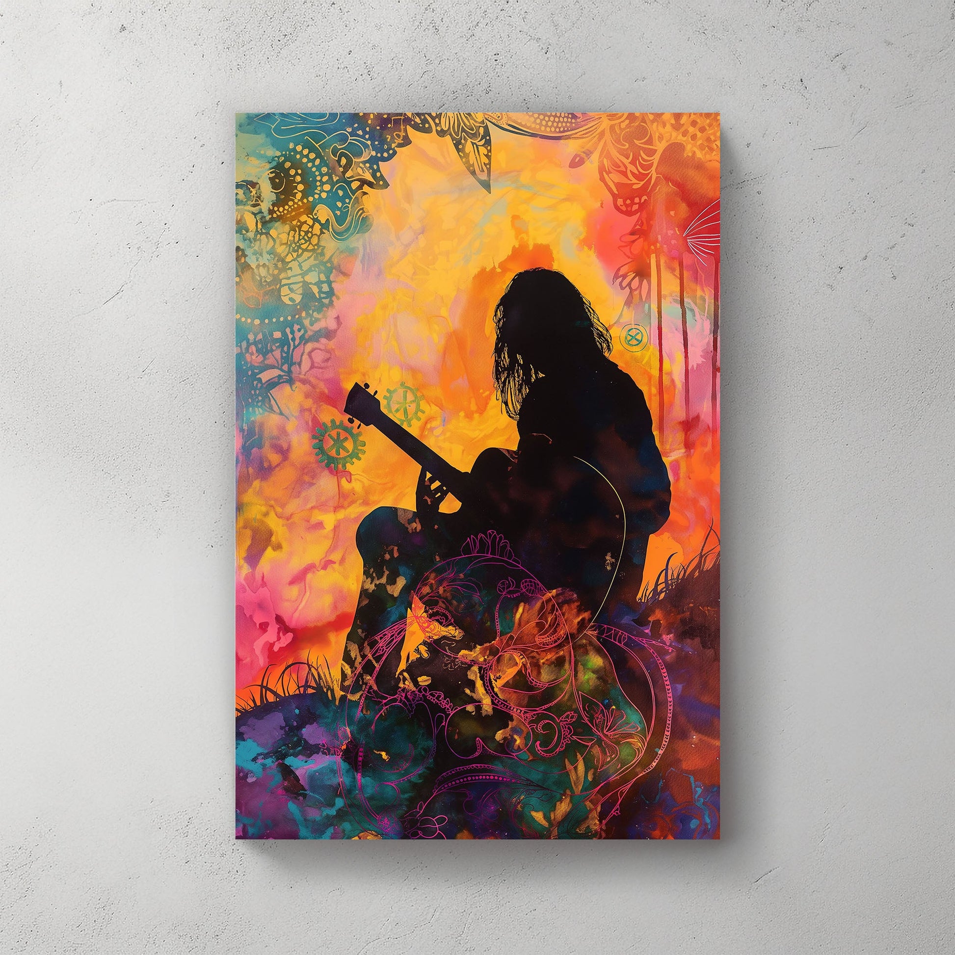Silhouette of man playing guitar modern wall art print