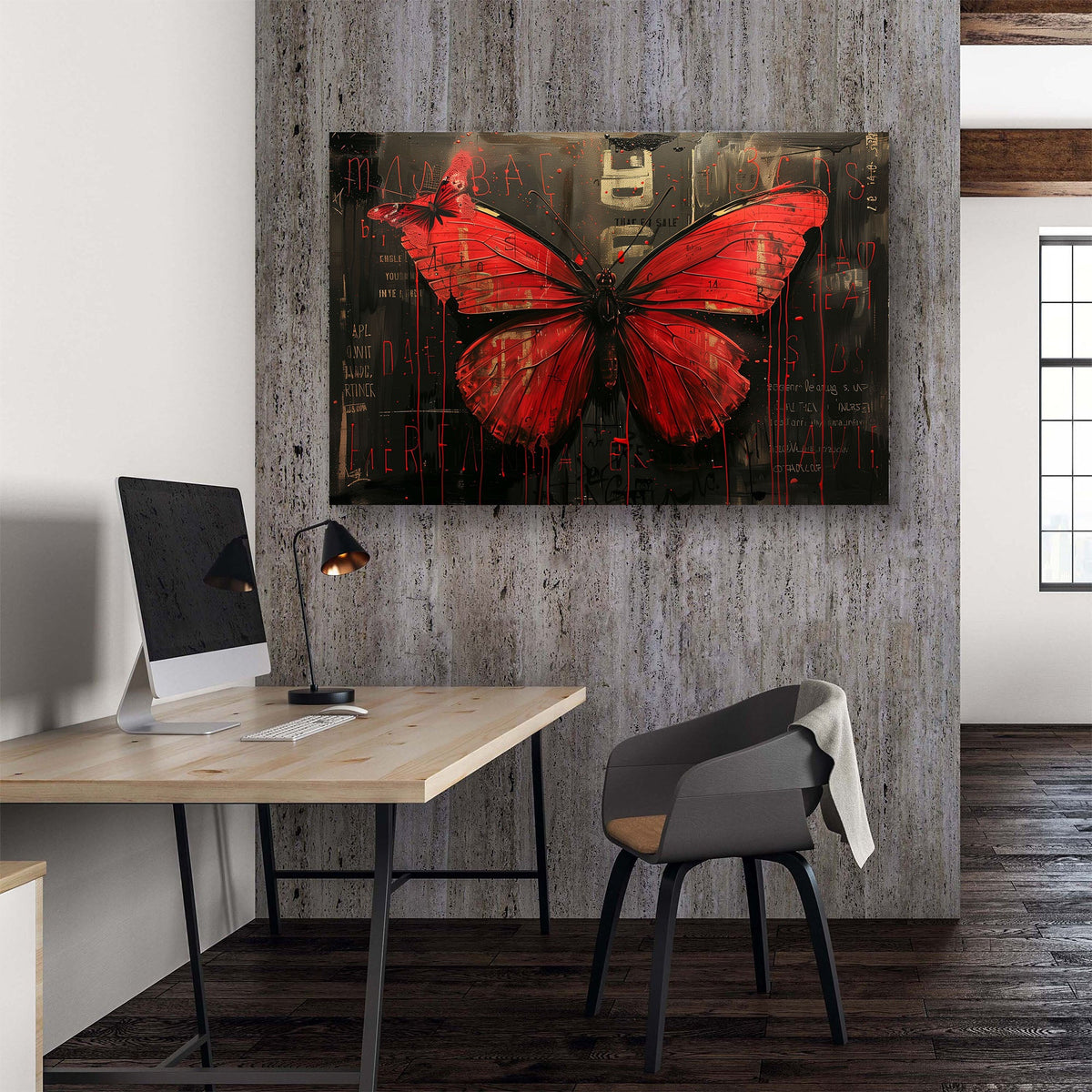 Red butterfly black background modern wall art print