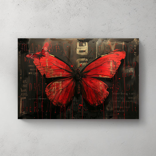 Red butterfly black background modern wall art print
