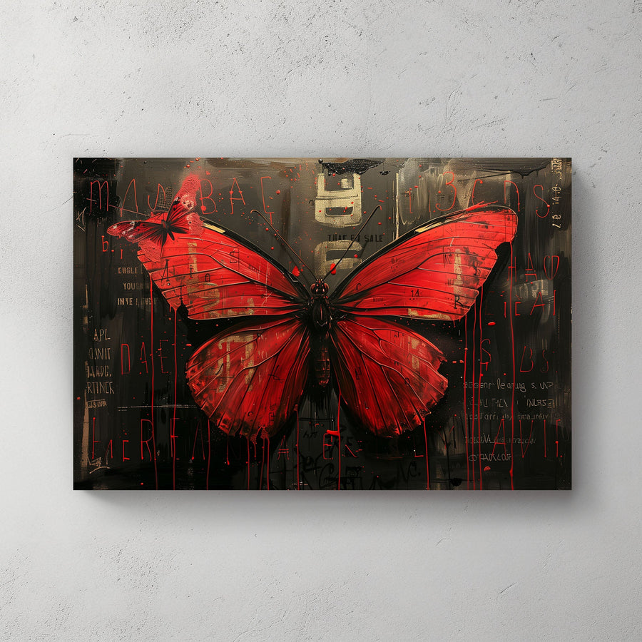 Red butterfly black background modern wall art print