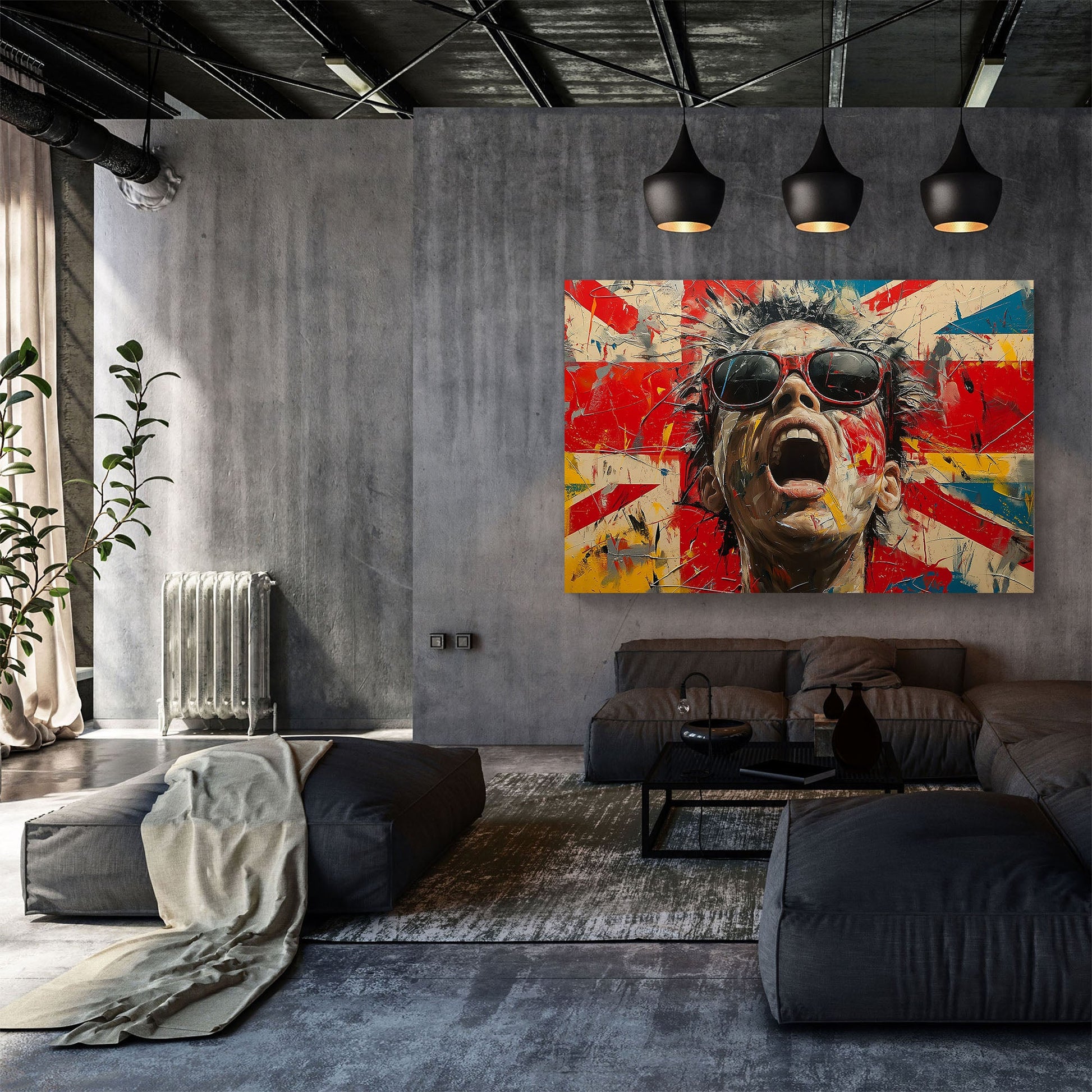 British flag with boy screaming wall art print