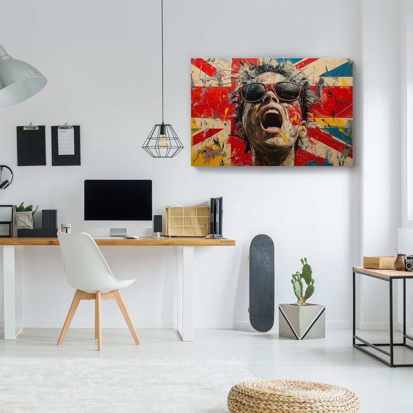 British flag with boy screaming wall art print