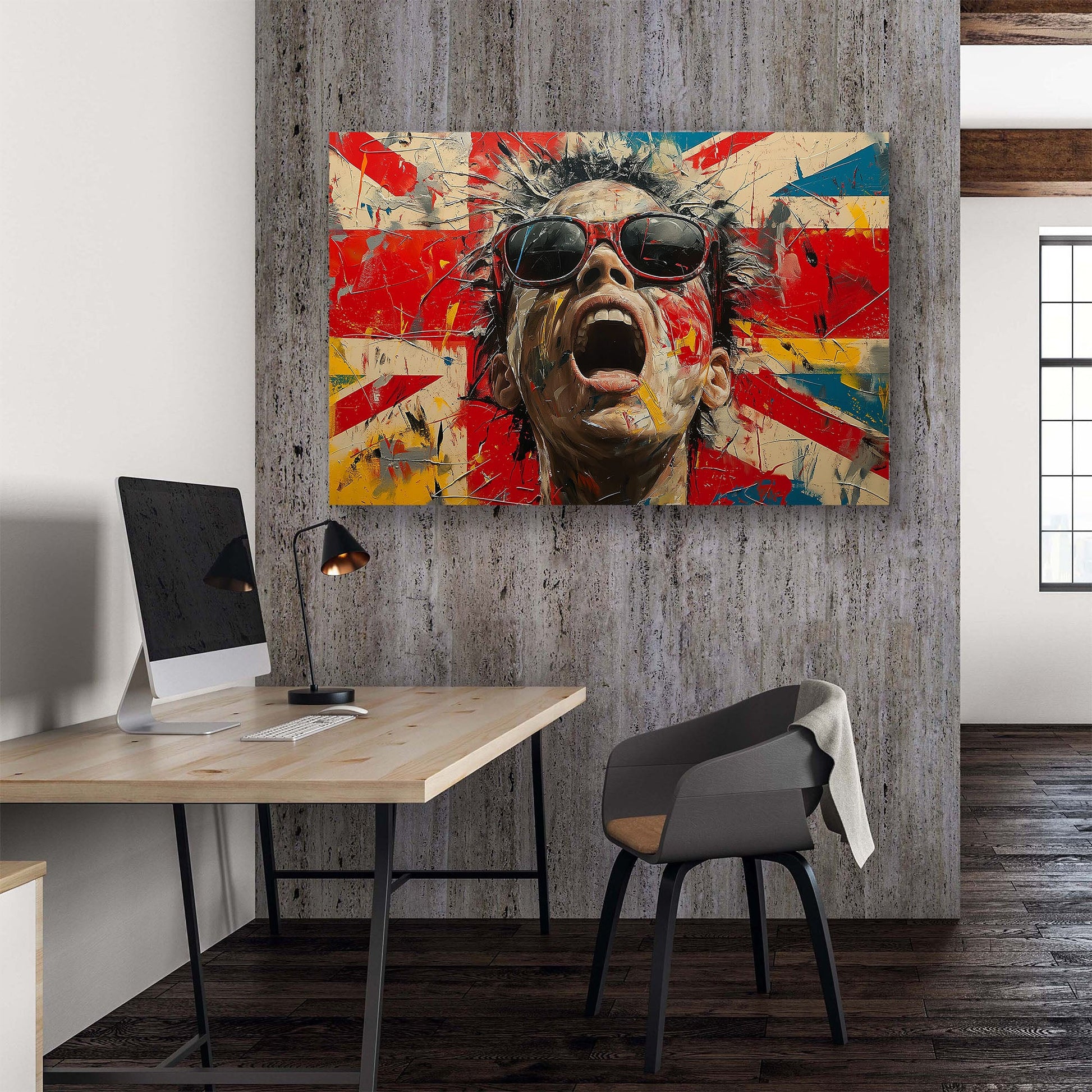 British flag with boy screaming wall art print