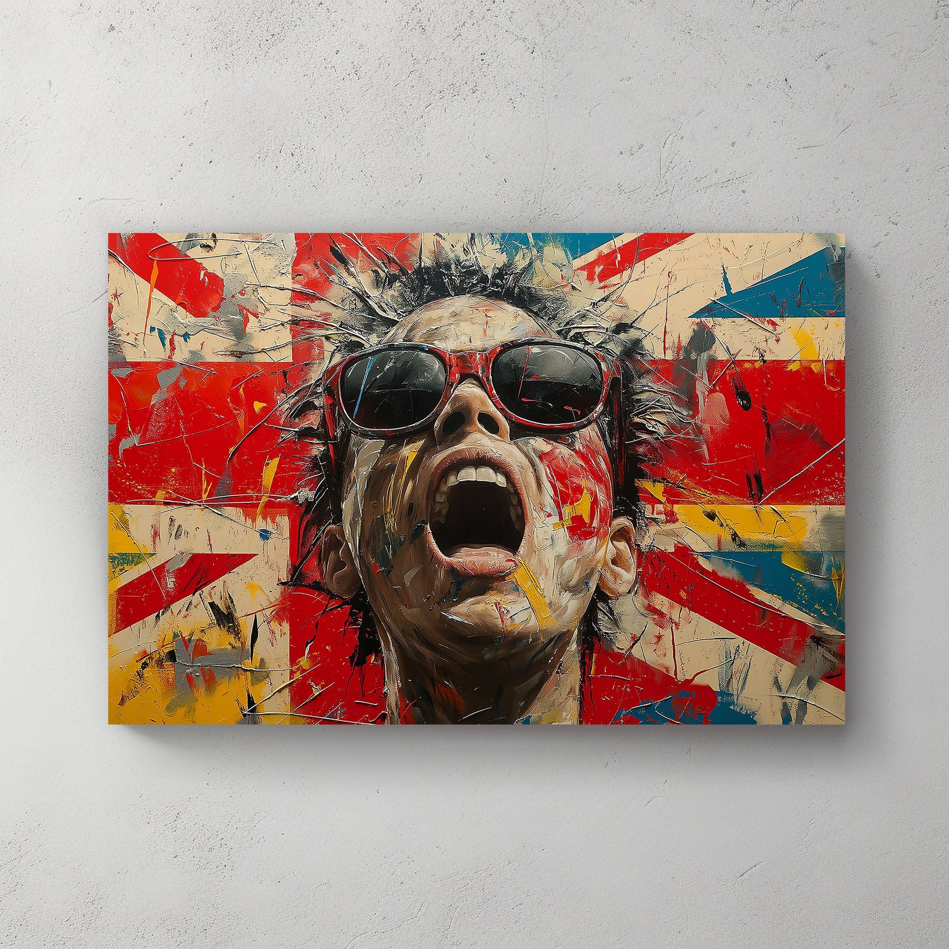 British flag with boy screaming wall art print