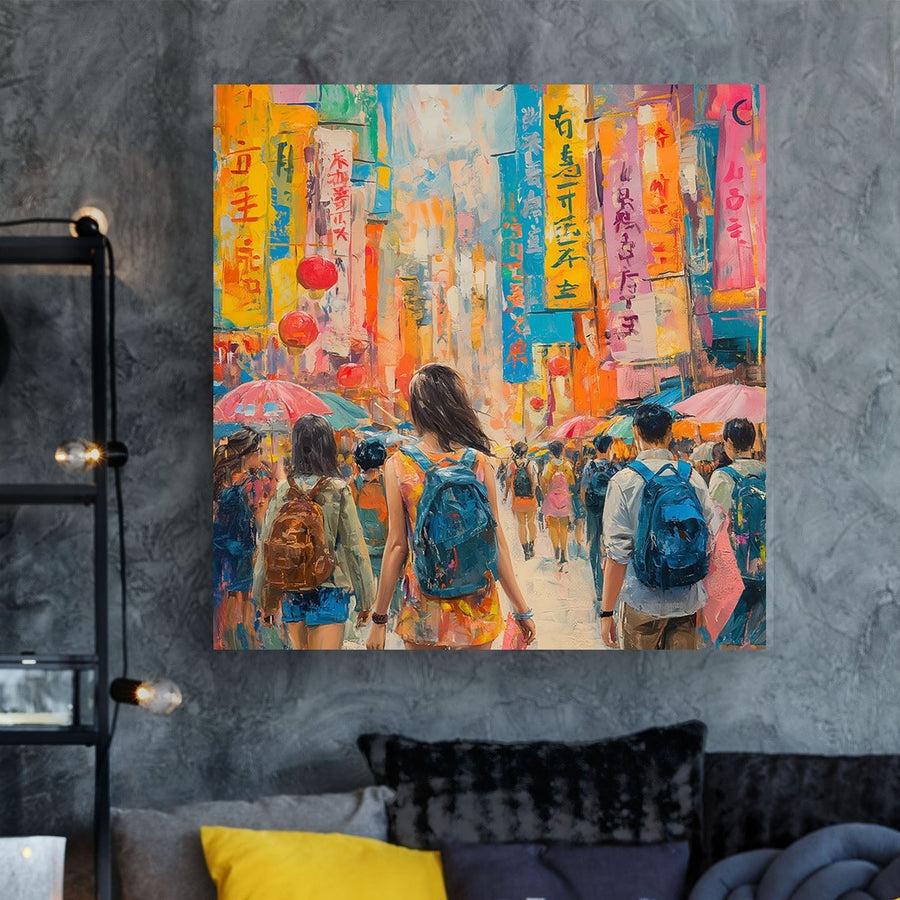 People walking colorful wall art print