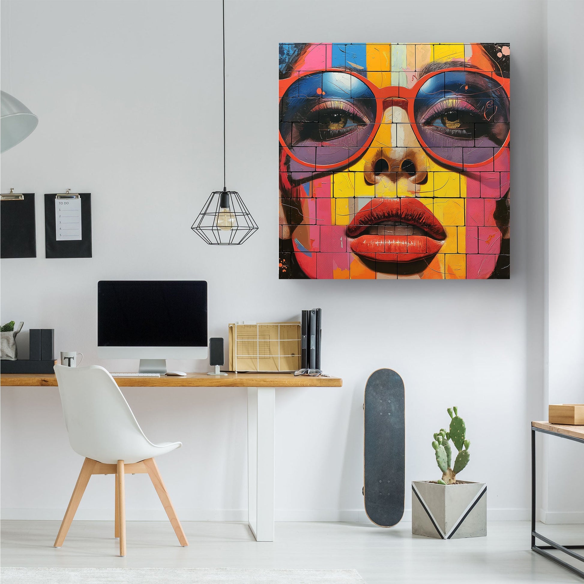 Pop art of female face upclose lips wall art print