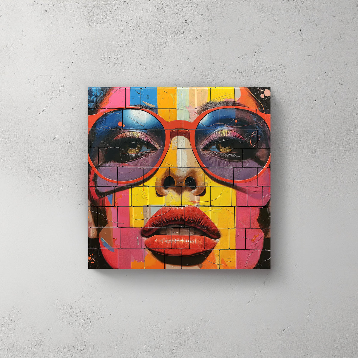 Pop art of female face upclose lips wall art print