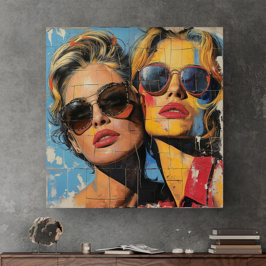 Two blonde females portraits wall art print