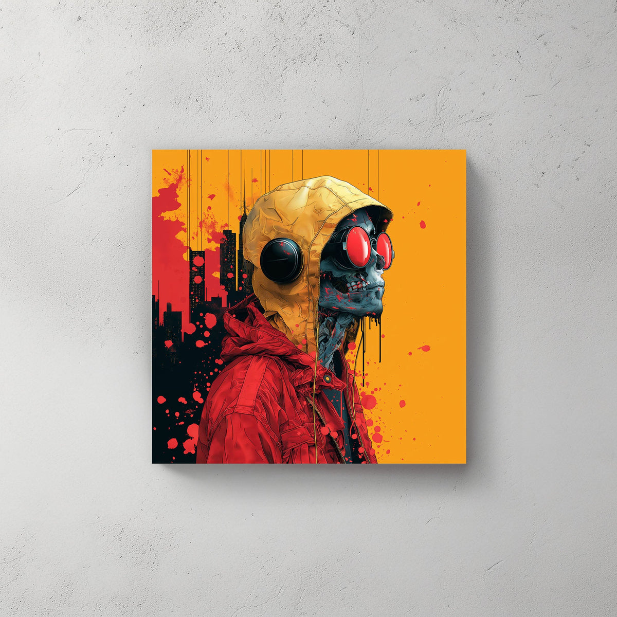Cyberpunk skull with hoodie and headphones wall art print