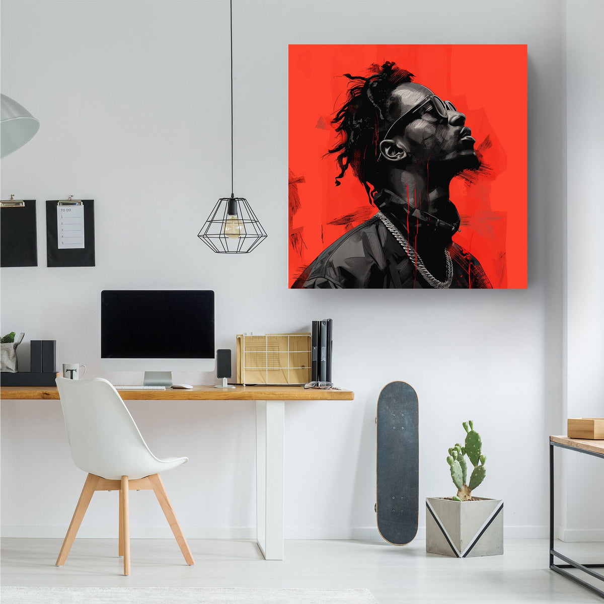 Portrait of black man on red background wall art print