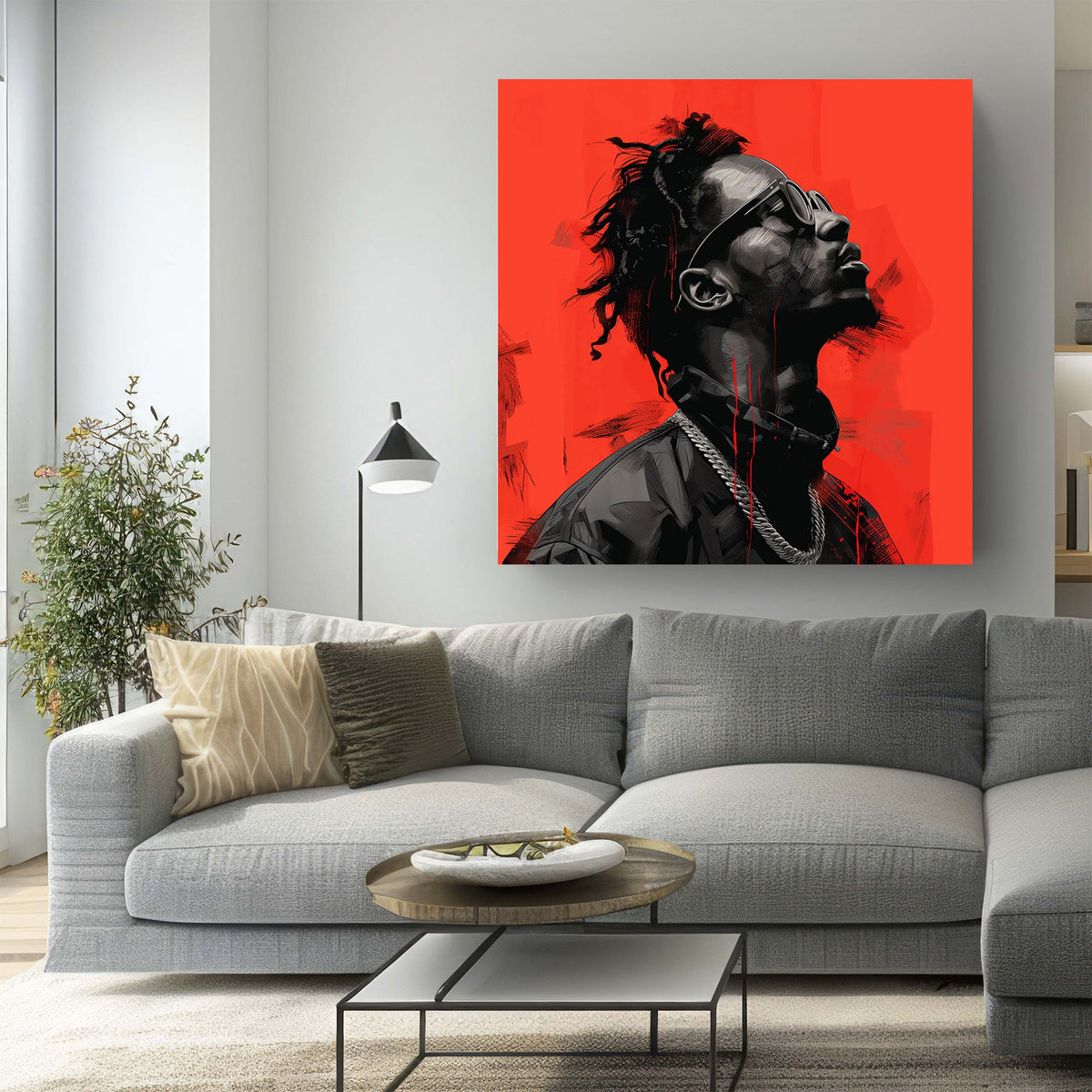 Portrait of black man on red background wall art print