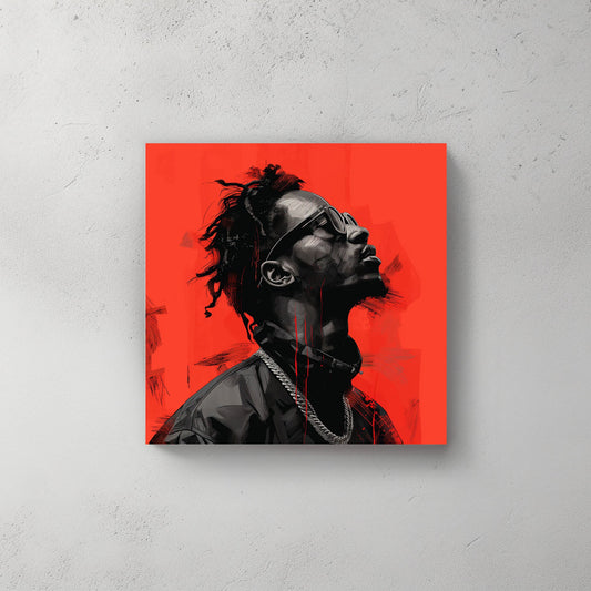 Portrait of black man on red background wall art print